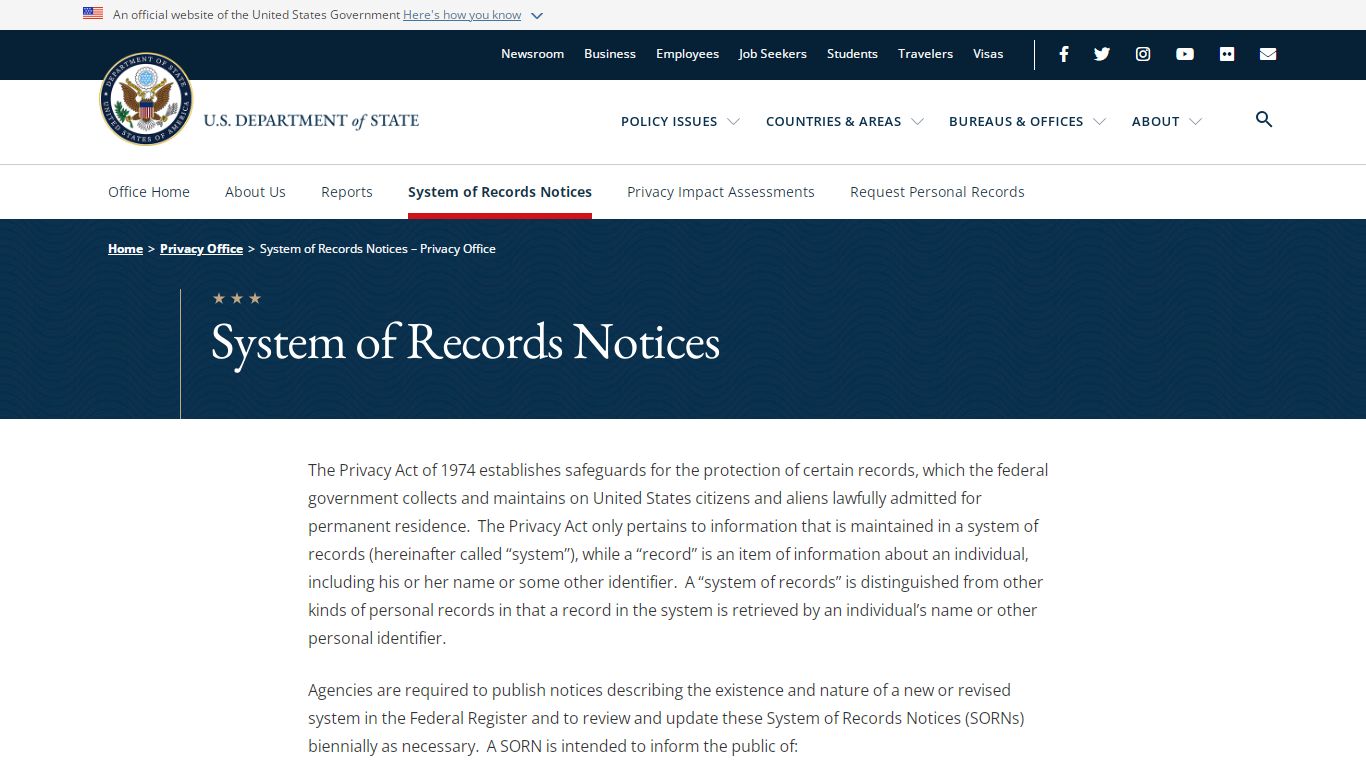 System of Records Notices - United States Department of State